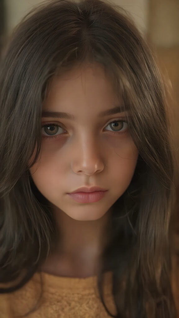 A (((full body))) (((super realistic perfect Arab girl))), of tender years, with a (((soft, round, and slightly upturned nose))), (((black, silky, straight, and slightly long hair))), that falls down in a wave around her face, framing a (((full, round, and slightly upturned eye that reflects its surroundings beautifully))), a (((beautifully proportioned figure))), that exudes a (((super realistic, high-resolution, and ultra high detail))), reminiscent of a (((cinematic light scenario))), with a (((warm, inviting glow))) as a backdrop