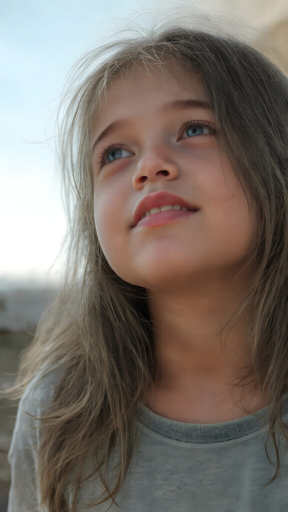 A (hyper-realistic, highly-detailed, vivid (((full upper body photo))), with ((warm highlights)), (((dramatic cool-toned diffuse back-lighting))), ((crisp details)), captured at ((the peak of the season)) for a (beautiful young girl) with ((long, soft, dark brown hair)), ((dark eyes)), ((natural light makeup)), and ((detailed, matching, perfect teeth)), in a ((natural pose)), ((looking up at the camera)), exuding ((full body allure))