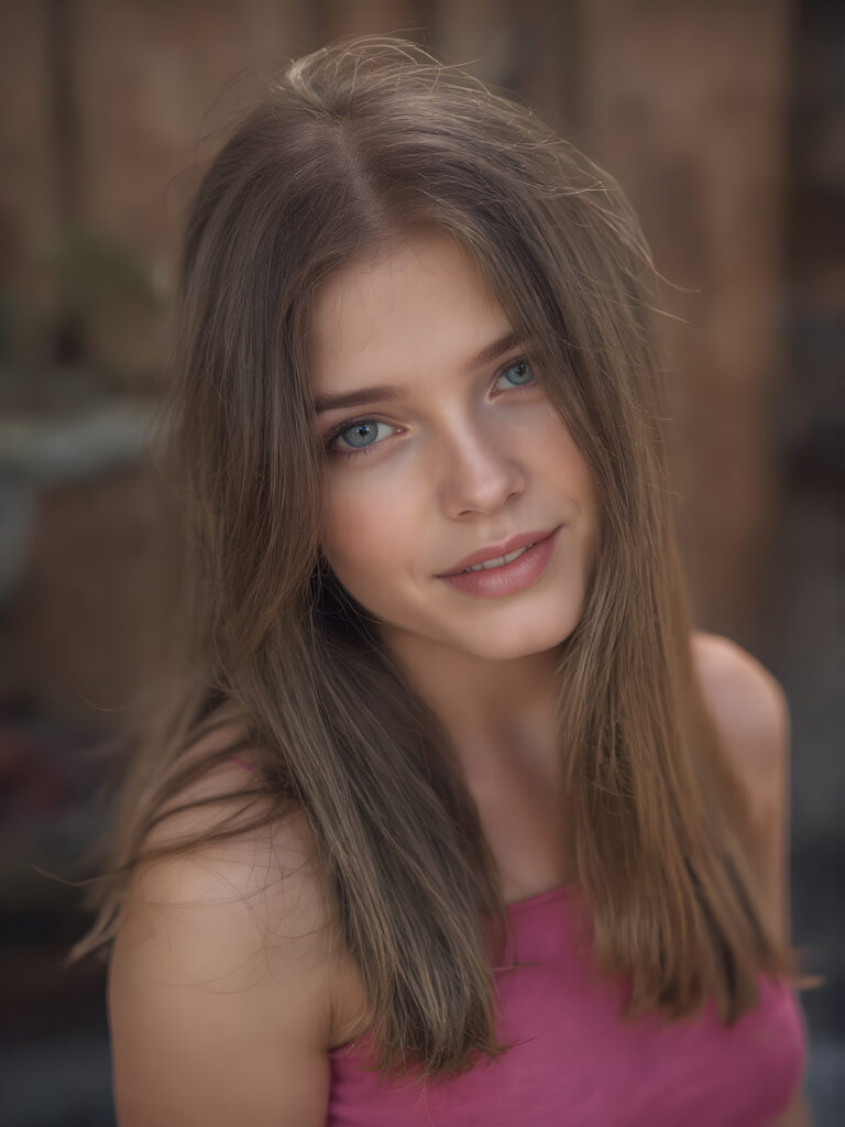 a beautiful, young teen girl, ((detailed and realistic straight hair)), ((detailed, realistic photo)) ((perfect curved body)) ((gorgeous)) ((stunning)) ((cute)), short crop shirt, enjoy her carefree life, she is smiling, posing