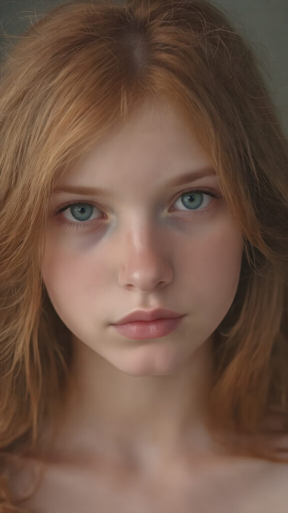 a typical, red-haired young girl, beautiful, gentle, charming and fine. Soft, straight jet hair falls over her body, she contains all the attributes that unite red-haired girls, her green eyes shine and sparkle. The photo is super realistic and detailed down to the smallest detail.