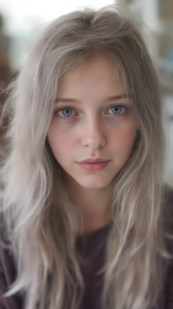 a young detailed and realistic adult tomboy girl with long soft lilac colored hair, sweet face, she smells of lilac