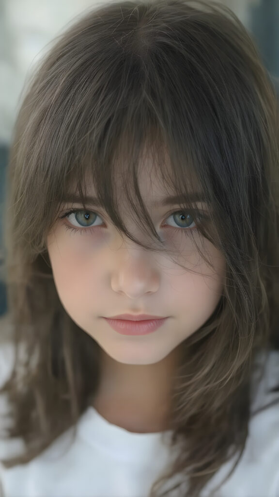 super realistic, detailed portrait, a beautiful young girl with long obsidian hair looks sweetly into the camera. She wears a white t-shirt.